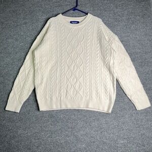 Aelfric Eden Retro 90s Cable Knit Sweater Men XL White Cream Ivory Fisherman